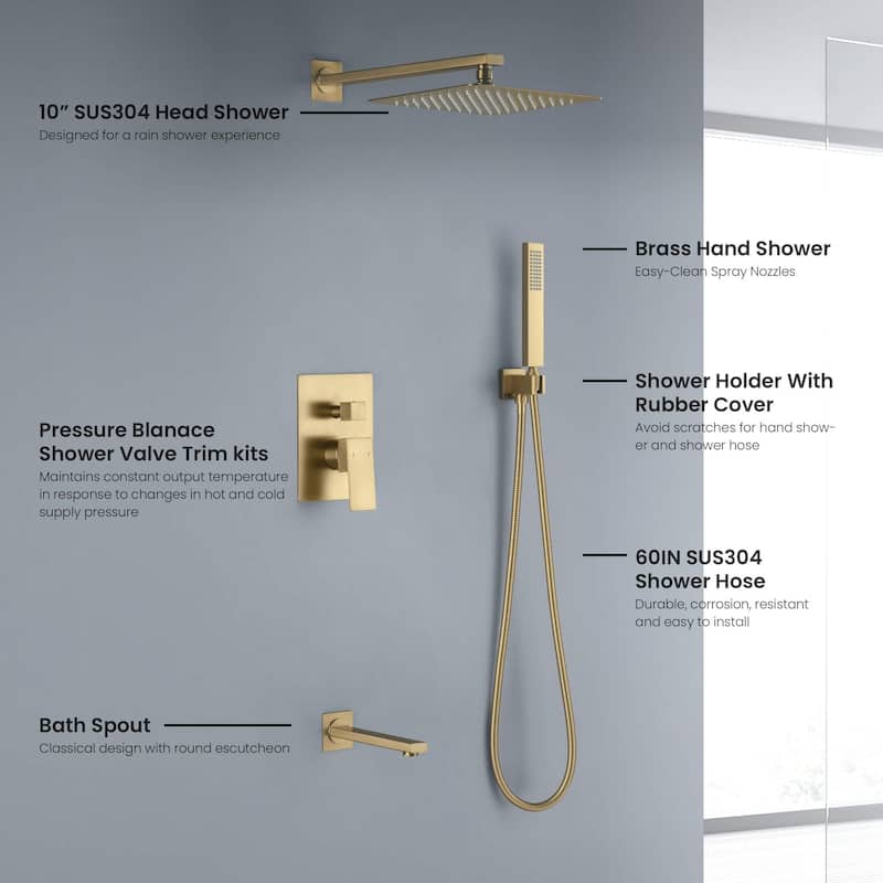 Cube Pressure Balanced 3-Function Shower System with Rough-In Valve