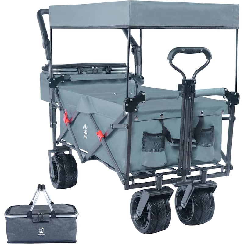 Deluxe 141L Collapsible Wagon with Removable Canopy & Cooler Bag - All-Terrain Wheels with Brake