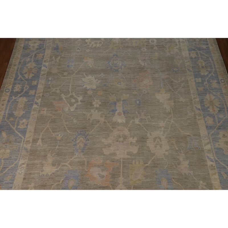 Hand Knotted Oriental 100% Wool Carpet Transitional All-Over Greys & Charcoal Oushak Area Rug - 13' 9'' X 10' 2''