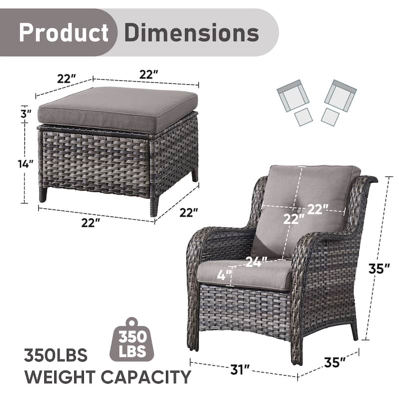 Pocassy Outdoor Patio Chairs Ottoman Table with 4 Inch Cushion