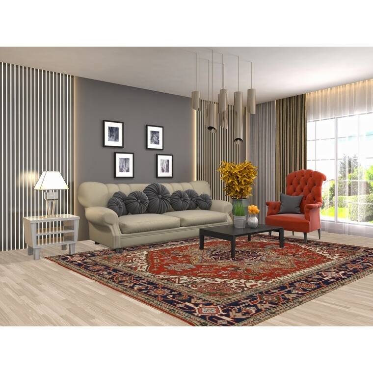 Heriz Serapi Indian Area Rug Hand-Knotted Wool Carpet - 7'9"x 9'8"