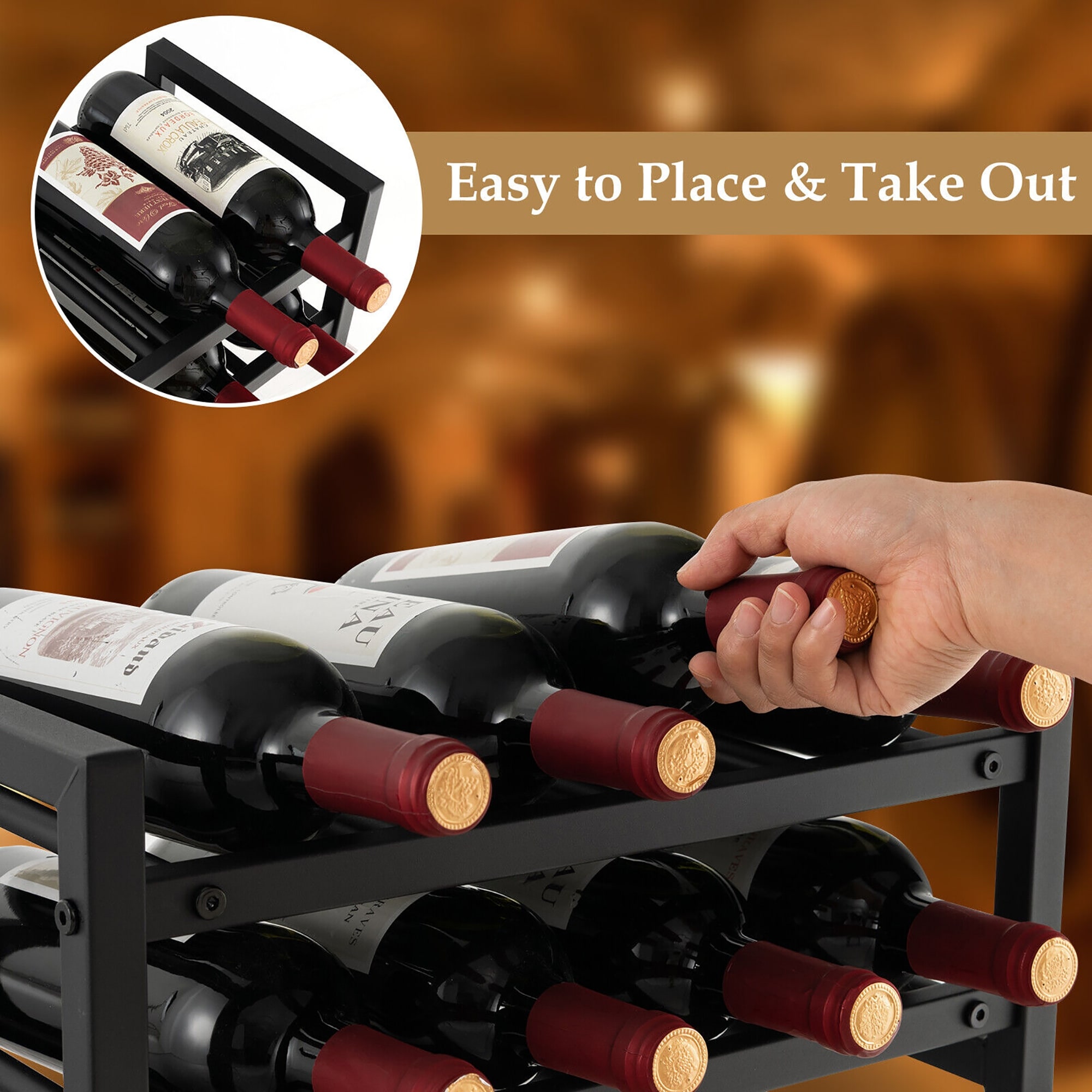 Gymax 8 Bottle Wine Rack 2 Tier Wine Display Storage Holder Countertop