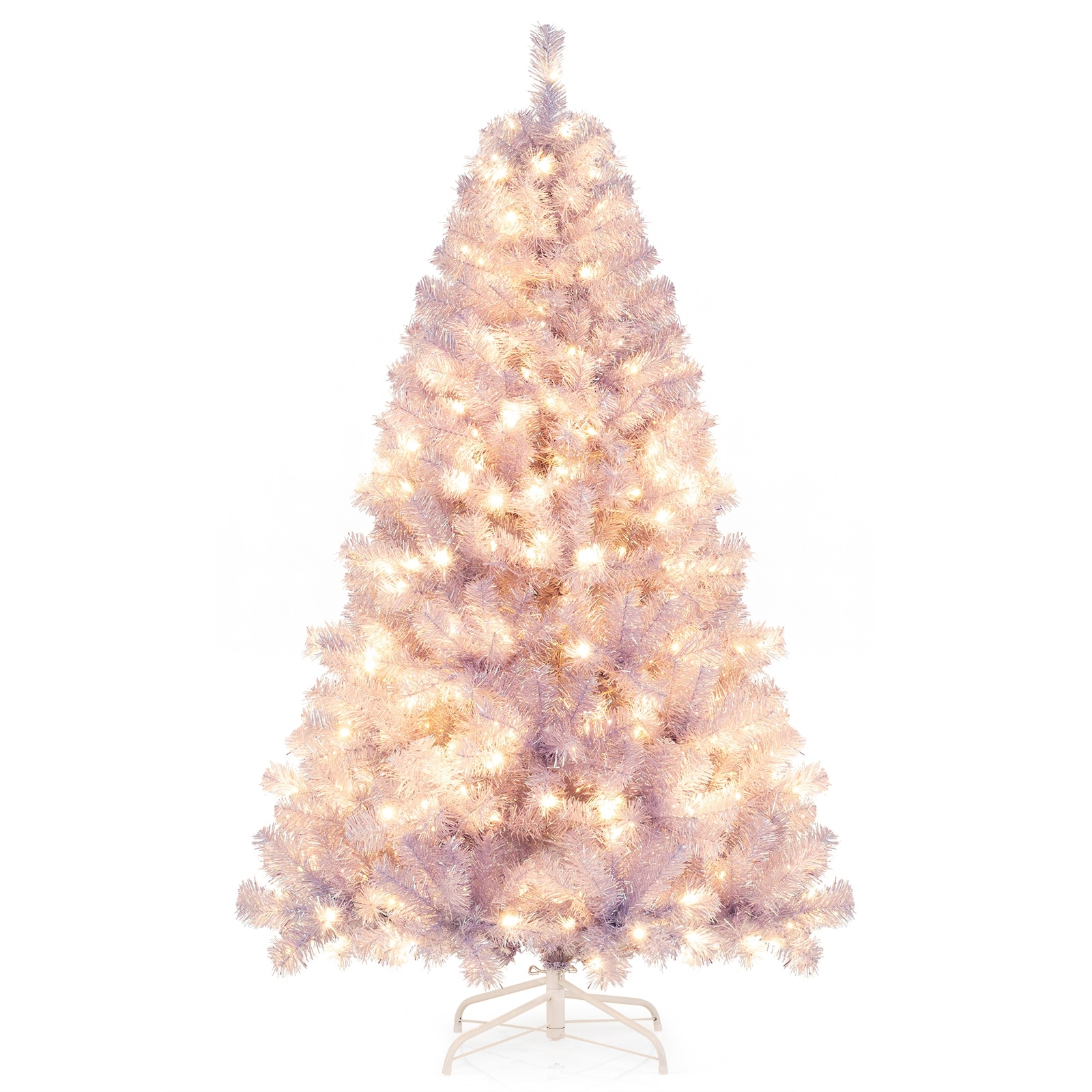 Gymax 6 FT Artificial Tinsel Christmas Tree w/ 250 Lights 8 Modes 688