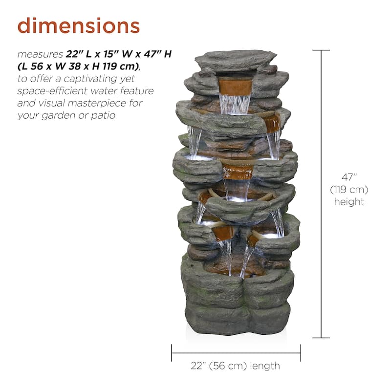 Multi-Level Stone Tower Fountain w/Cool White Lights