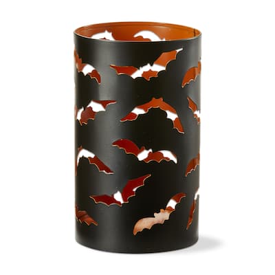 Spooky Bats Hurricane Candle Holders for Halloween Black Iron Pillar Candle Holders 6.9 in H x 4 in L x 4 in W