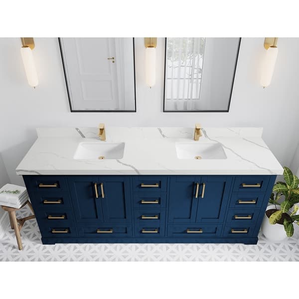 Epic 72 in. W x 22 in. D x 34 in. H Double Bathroom Vanity in Blue with White Quartz Top with White Sinks