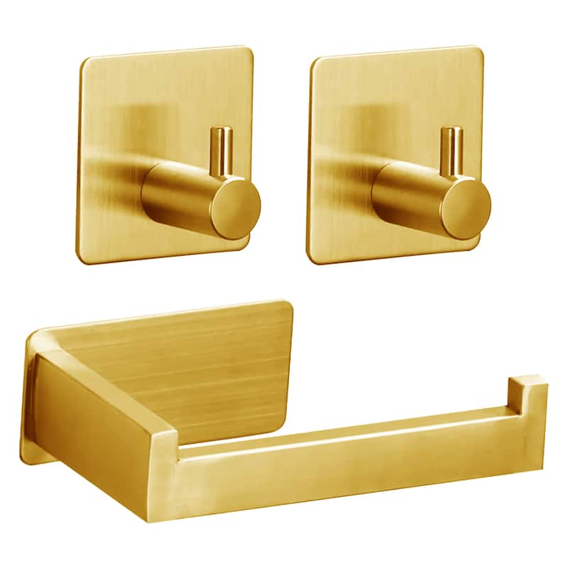 Yulika 3 Piece Bathroom Hardware Set Stainless Steel Bathroom Towel Holder Set - Gold