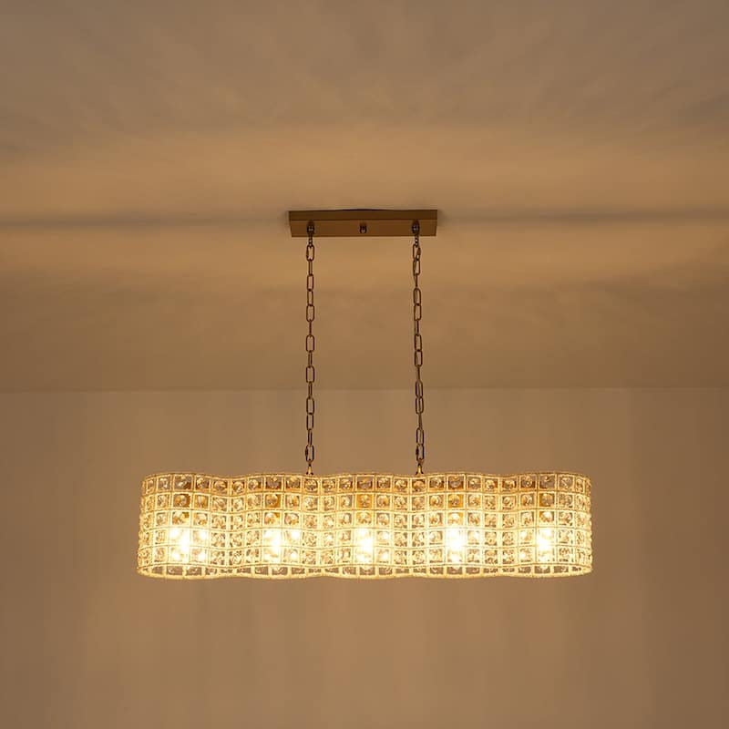 Classic 5-Light Crystal Curved Cage Island Pendant Chandelier