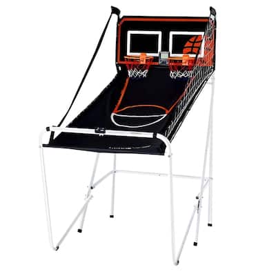 Black-White Steel Basketball Arcade Game with Dual Hoops and 8 Game Modes - 56” L x 33” W x 63” H