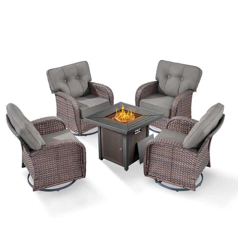 Pocassy Outdoor 30 In Fire Table with Swivel Chair Set