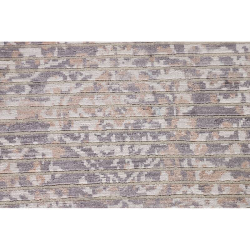 Beige Striped Abstract Oriental Accent Rug Handmade Wool Carpet - 2'9"x 4'10"