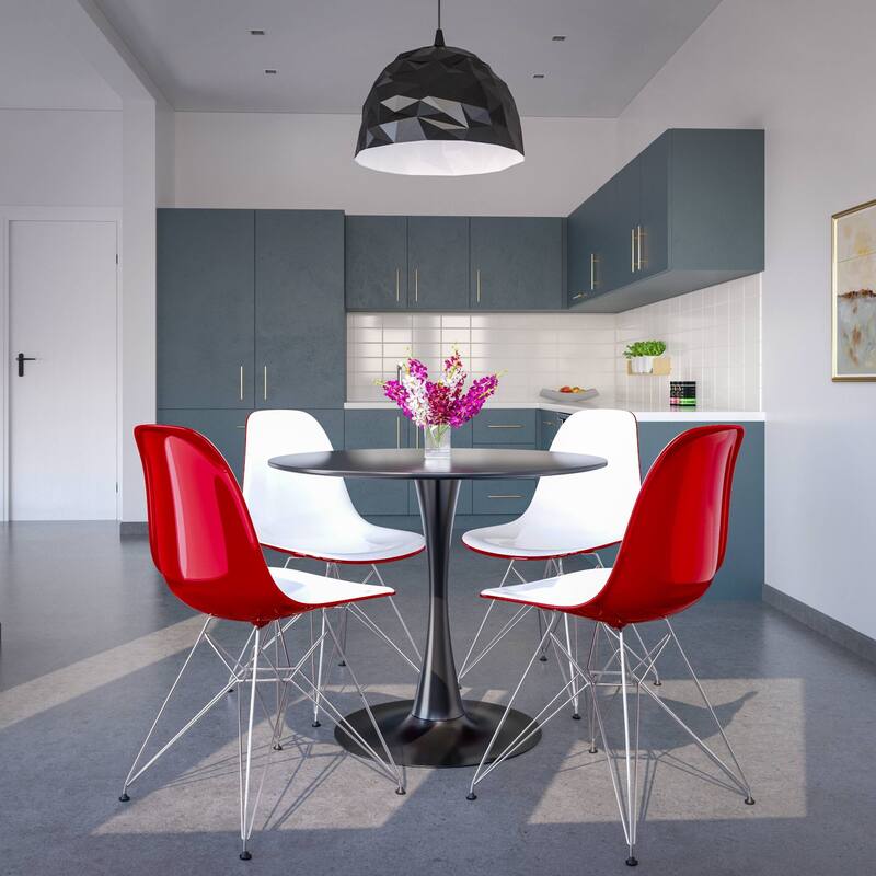 Cresco Ergonomic Modern Shell Seat Dining Chair with Chrome Eiffel Base and Curved Back Accent Side Chair (Set of 4)