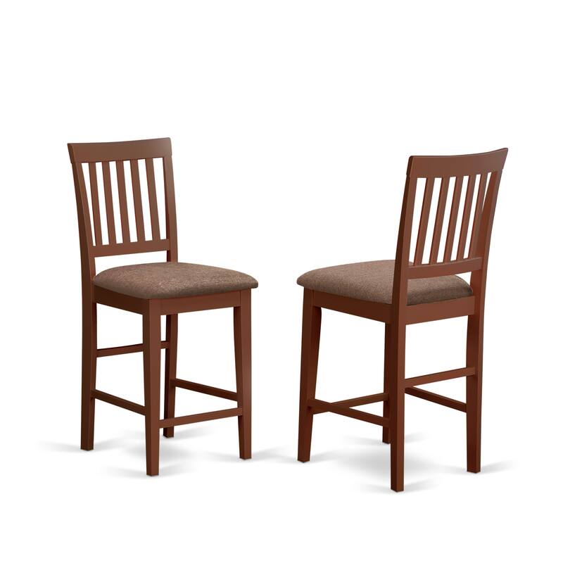East West Furniture 3 Piece Counter Height Pub Set- a Square Dining Table and 2 Kitchen Chairs, Mahogany(Seat Type Options)
