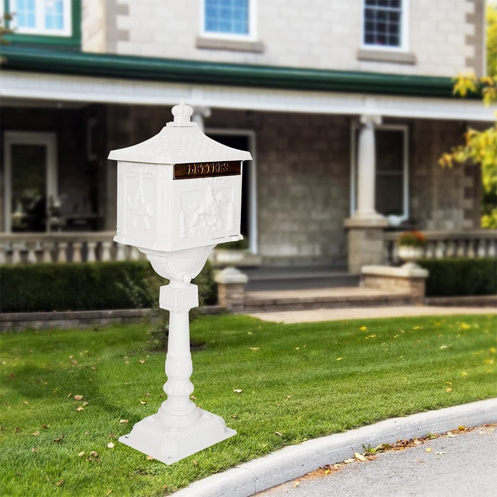 Aluminum Locking Mailbox with Post, Outside Weatherproof Mail Box - 45.5"T X 16.5"W