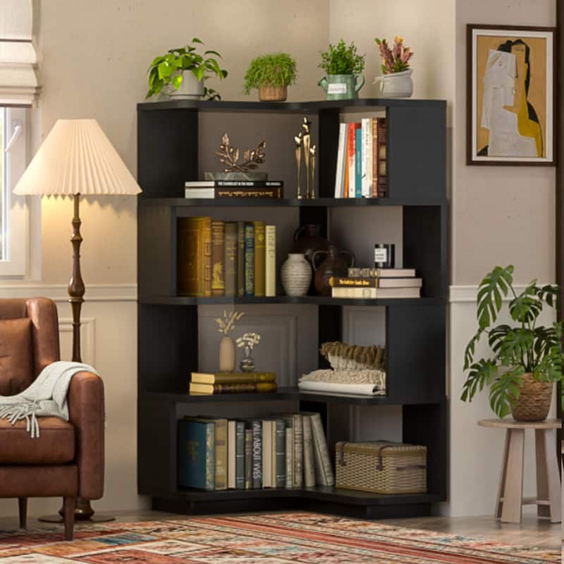 5-Tier Corner Space Shelving Bookshelves, Freestanding Display Storage Shelving