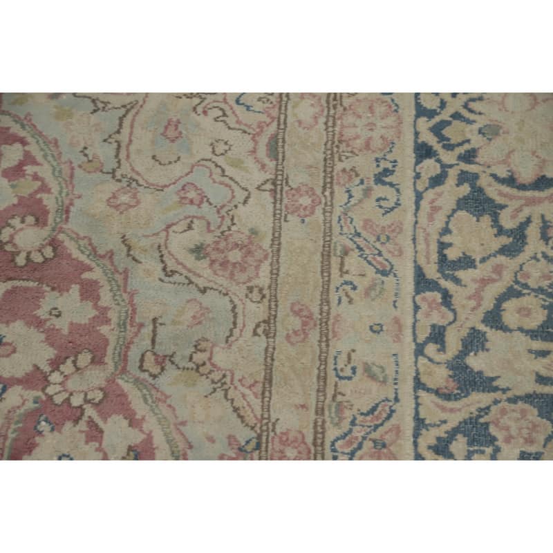 Hand Knotted Oriental 100% Wool Carpet Traditional Floral Pink Kerman Area Rug - 13' 0'' X 9' 7''