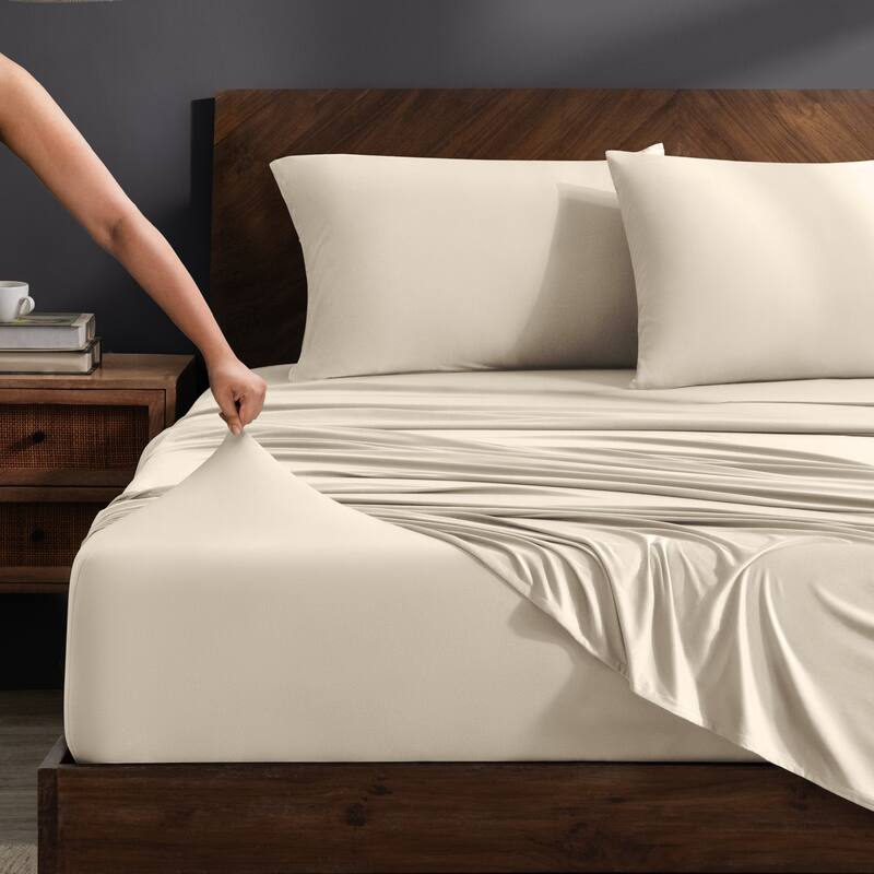 Bare Home Microfiber Stretch Knit Sheet Set - Twin - Sand