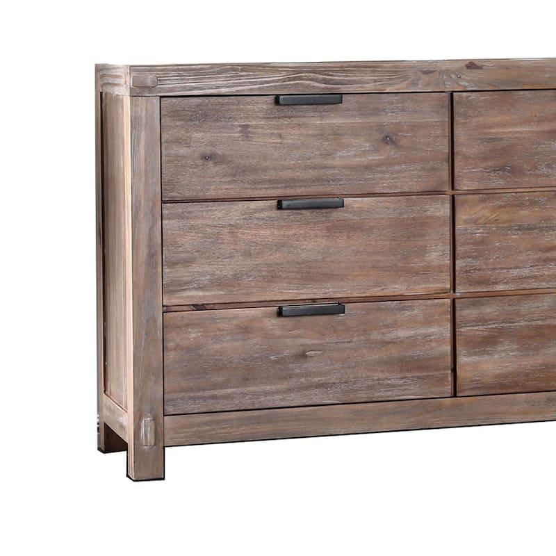 6 Drawer Rustic Style Wooden Dresser with Block Legs, Brown