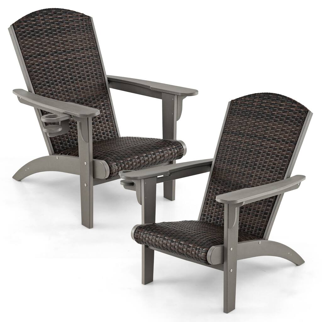 Gymax Set of 2 Adirondack Chair w/ Rattan Padded Seat & Back Wide