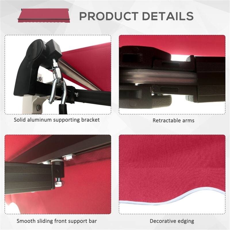 Red Aluminum Steel Polyester Retractable Patio Awning - 116.25" W x 96.5" D