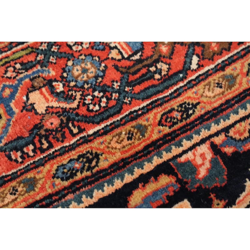 Hand Knotted Oriental 100% Wool Carpet Traditional Floral Navy Blue & Blues Sarouk Area Rug - 6' 10'' X 4' 5''