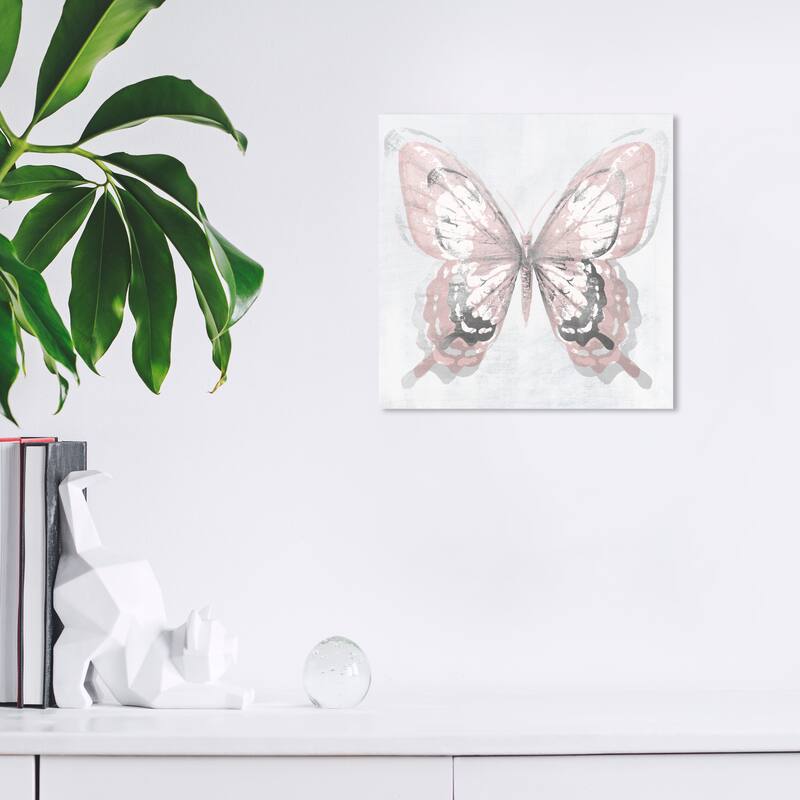 Wynwood Studio Canvas Animals Butterfly Illusion Blush and Silver Pink and Pastel Pink Farmhouse Wall Art Canvas Print - 12 x 12