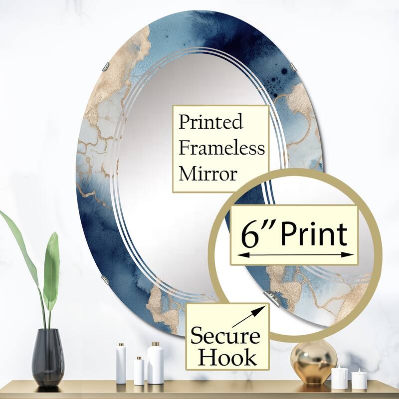 Designart "Blue and Gold Marble Clouds VIII" Fractals Modern Wall Mirror