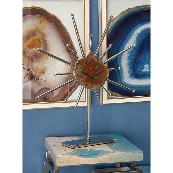 slide 7 of 20, Boho Style Cordless Silver Metal and Agate Sculpture Table Clock 18 x 21 Brown