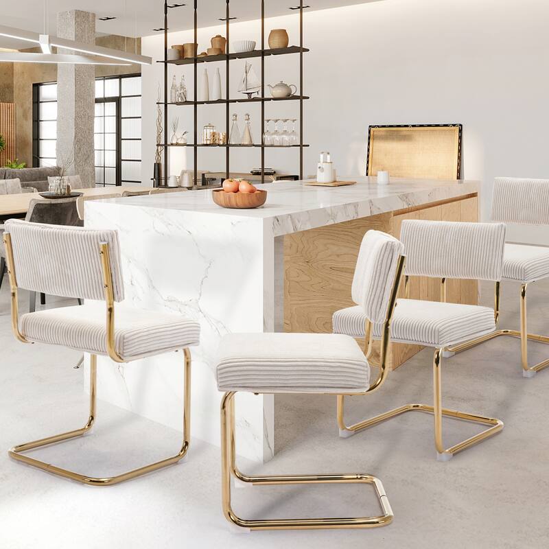 Mid Century Corduroy Dining Chairs with Gold Metal Base Set of 4