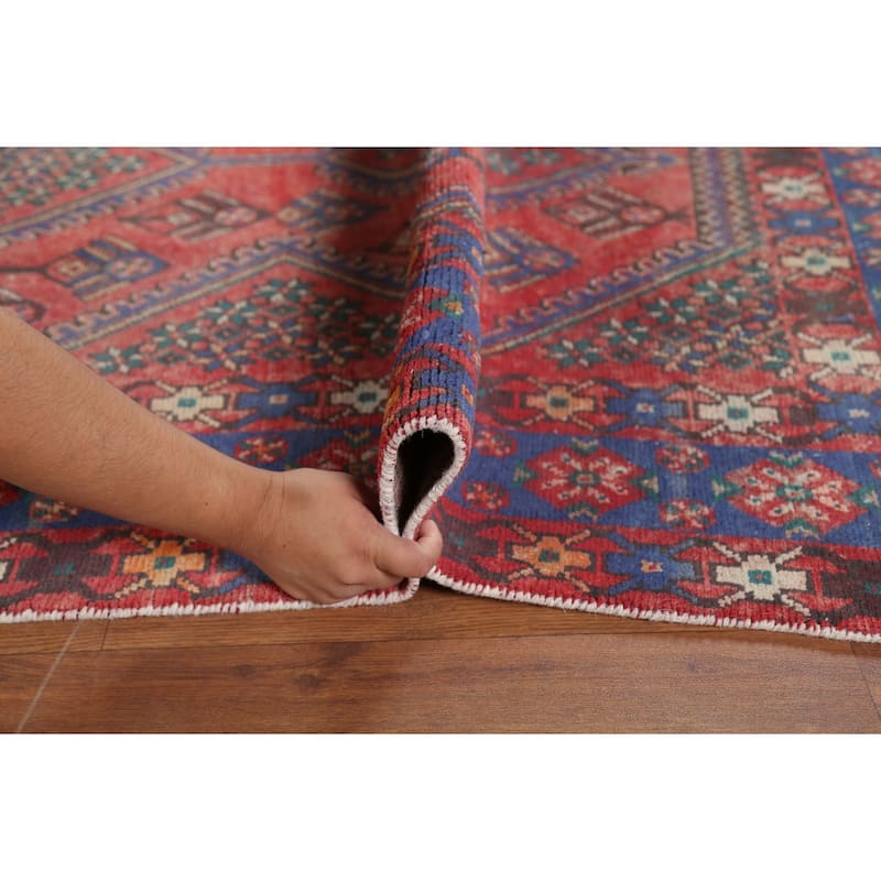 Geometric Bakhtiari Persian Vintage Rug Hand-Knotted Pink Wool Carpet - 6'8"x 9'5"