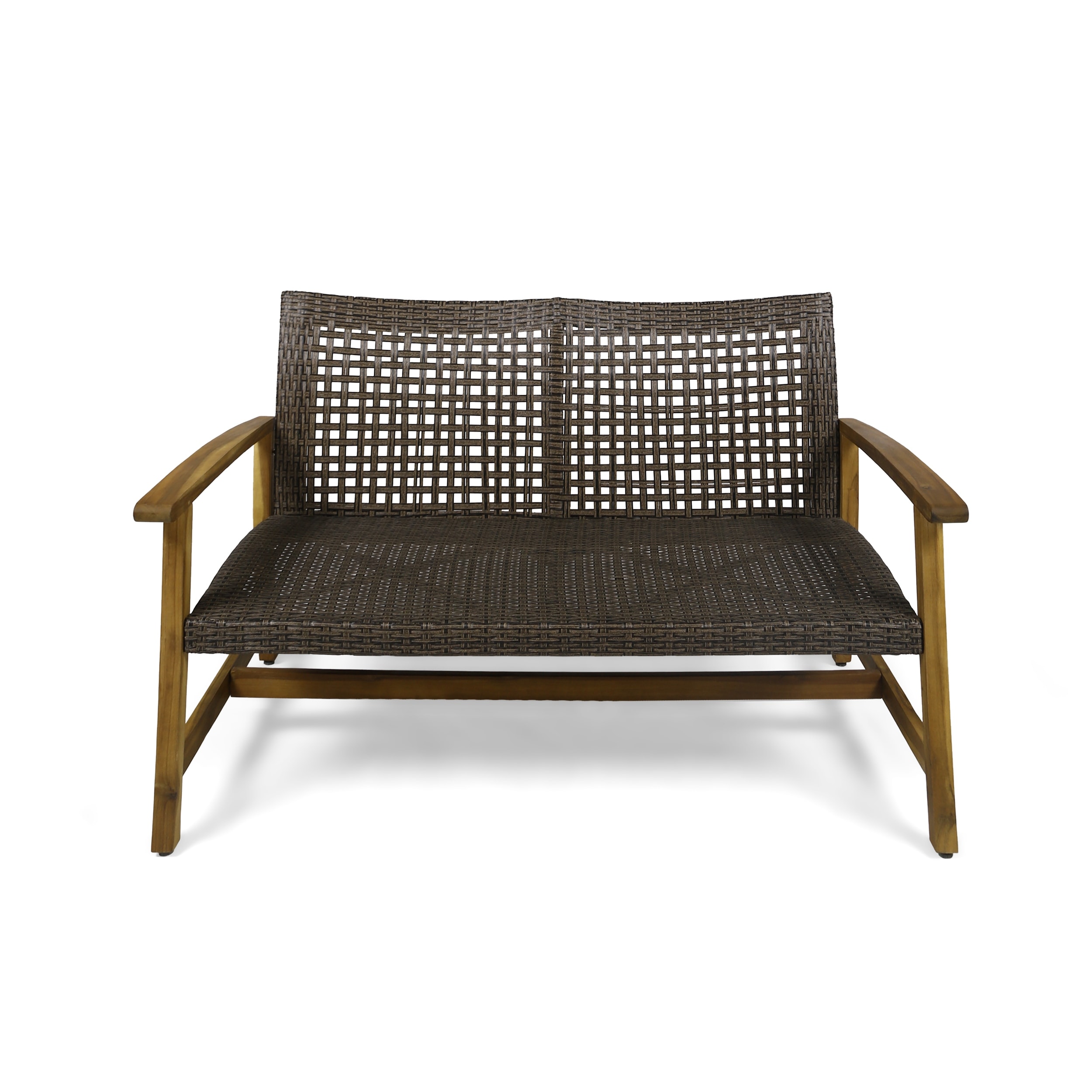 Shop Hampton Outdoor Wood And Wicker Loveseat By Christopher Knight Home Overstock 25628838 Mixed Black Light Gray Wash Finish
