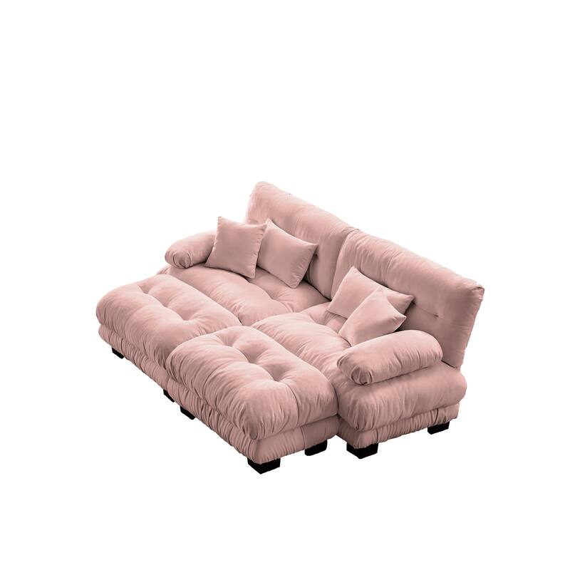 94.4" Chenille Cloud Sleeper Sofa with 2 Ottomans & Pillows
