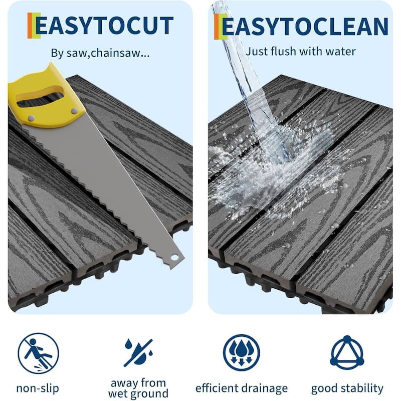 27-Pack 12"X12" Waterproof Interlocking Patio Flooring Composite Deck Tiles for Indoor & Outdoor Use