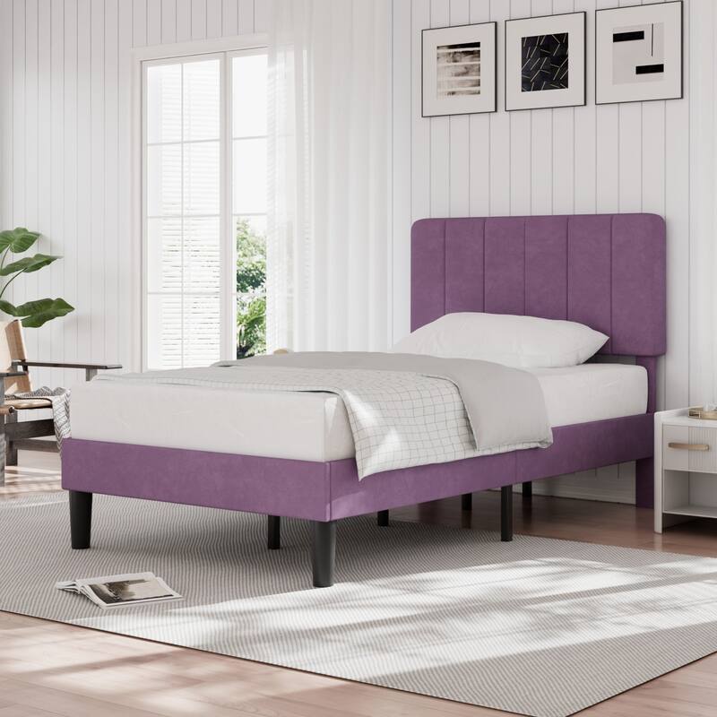 Kids Bed Frame, Height Adjustable Upholstered Bed, Twin Size Bed Set of 2