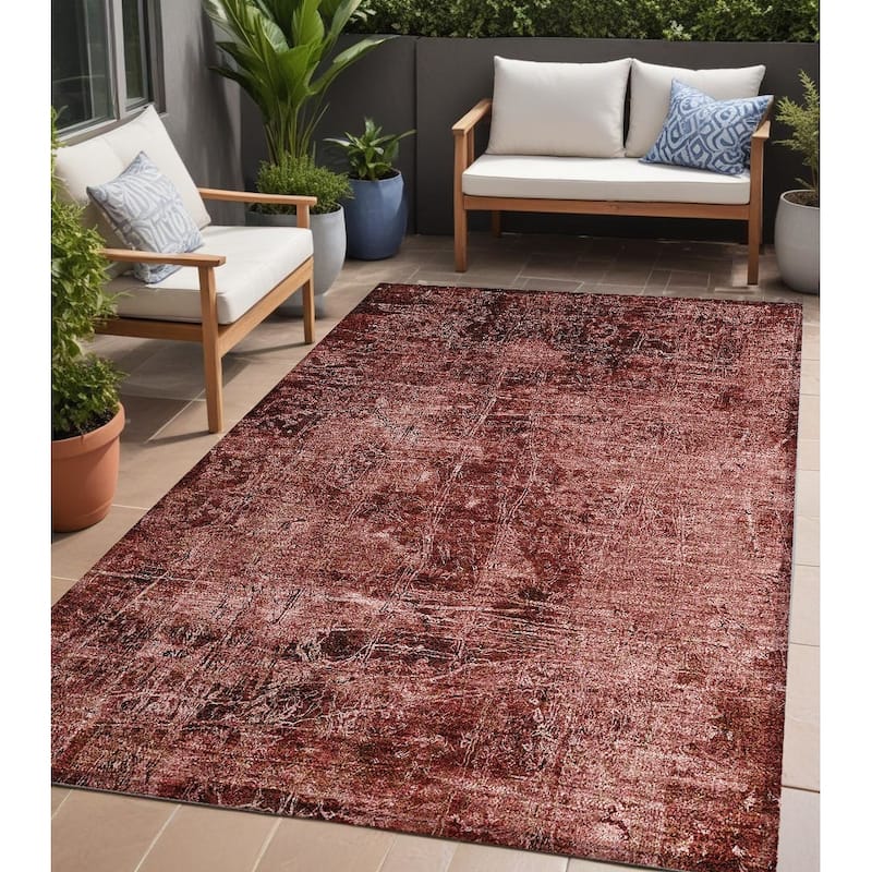 Rari Contemporary Abstract Weather Resistant Versatile Elegance Outdoor Rug - 5' X 8' - Purple