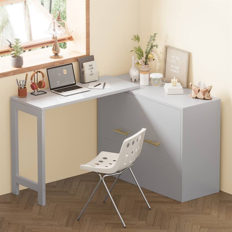 Twin Size Murphy Cabinet Bed with Adjustable Desk, Foldable Guest Bed