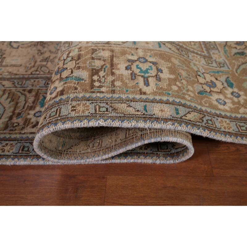 Distressed Tabriz Vintage Persian Rug Hand-Knotted Peach Wool Carpet - 6'7" x 9'8"