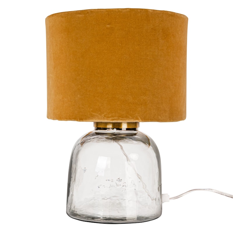 Table Lamp with Glass Base and Velvet Shade - 13.4"L x 10.2"W x 14.2"H