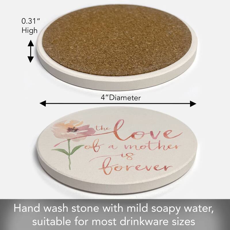 CounterArt Love of Mom is Forever Absorbent Stone Tumbled Tile Coaster Set of 4 Made in The USA Protective Cork Backing