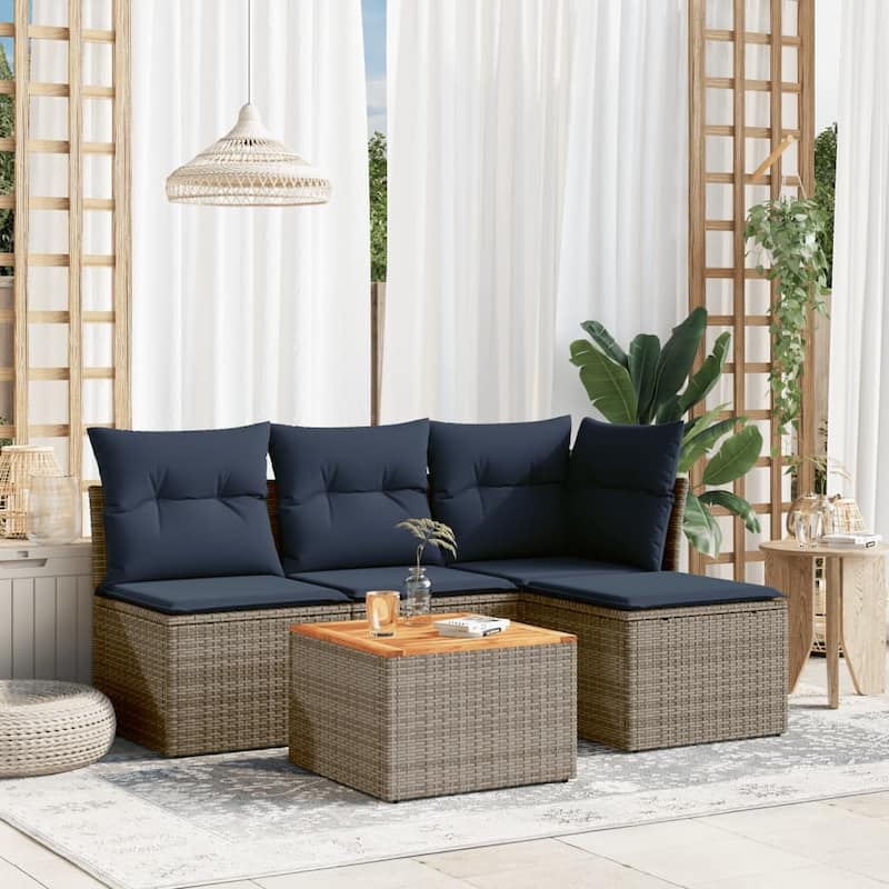 vidaXL Patio Sofa Set with Cushions Outdoor Furniture 5 Piece Poly Rattan - 24.4" x 24.4" x 27.2" - Gray