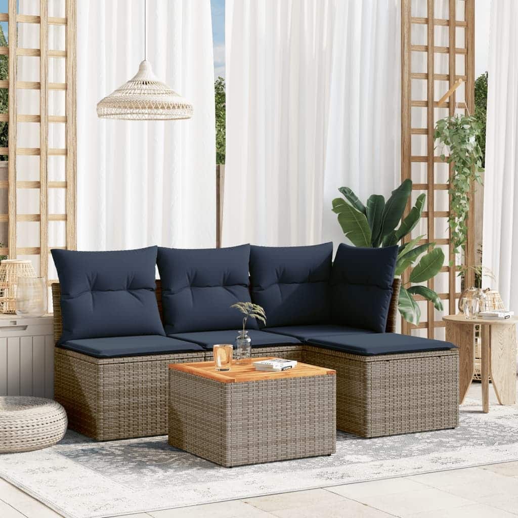 vidaXL Patio Sofa Set with Cushions Outdoor Furniture 5 Piece Poly Rattan - 24.4" x 24.4" x 27.2"