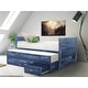 preview thumbnail 9 of 41, Taylor & Olive Begonia Twin Bed with Twin Trundle & 3 Built in Drawers Weathered Blue