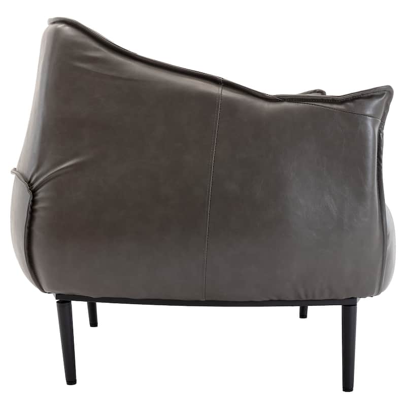 KINWELL 33" Wide Faux Vegan Leather Upholstery Barrel Chair