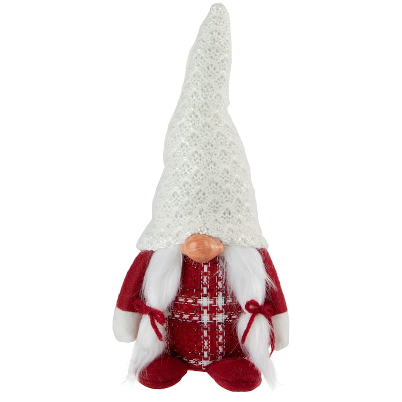 10" Red and White Nordic Girl Gnome Christmas Decoration
