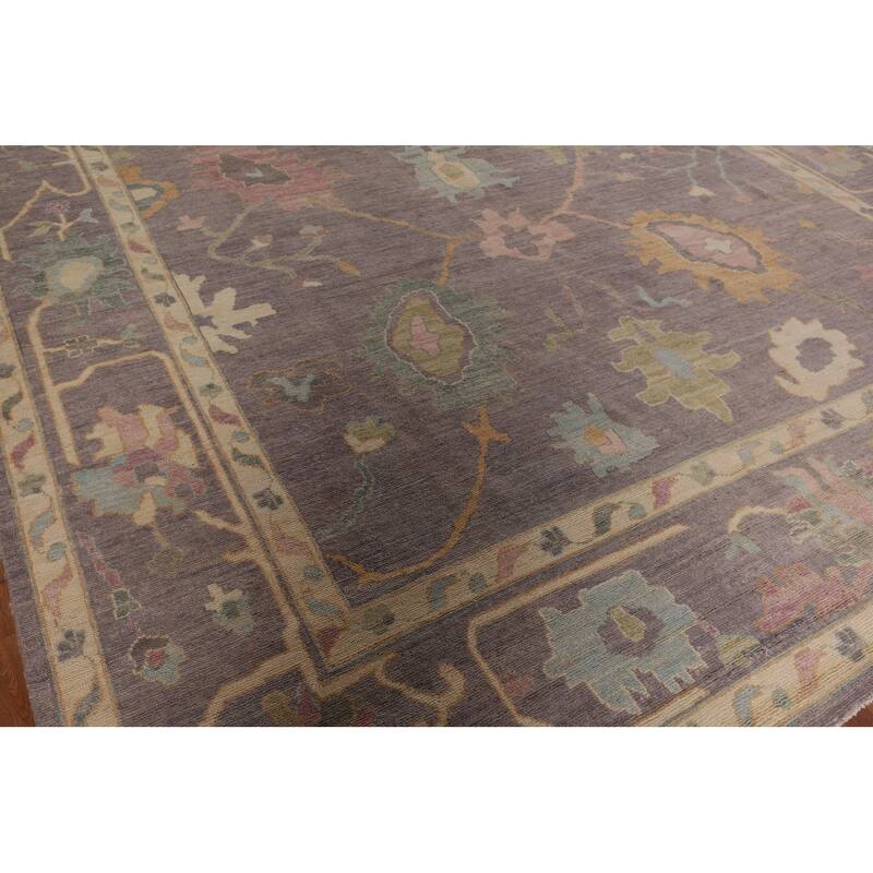 All-Over Gray Oushak Vegetable Dye Large Area Rug Handmade Wool Carpet - 10'0" x 13'9"
