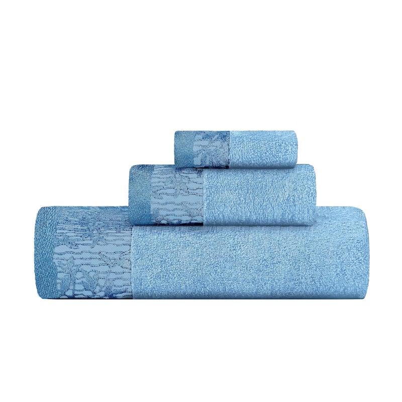 Superior Wisteria Cotton Floral Jacquard 3 Piece Bathroom Towel Set