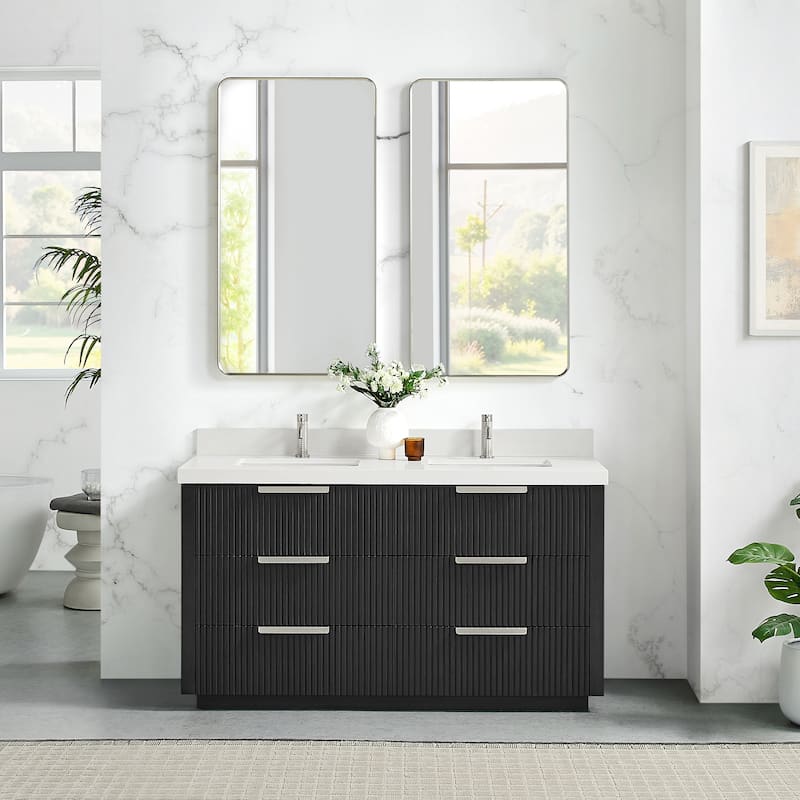 Santarem Double Vanity with Pure White Quartz Stone Top without Mirror