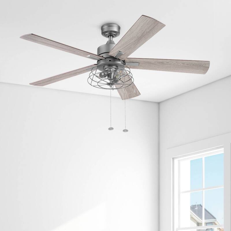52" Prominence Home Marshall Pewter Industrial Style LED Ceiling Fan with Light, Pull Chain - Pewter