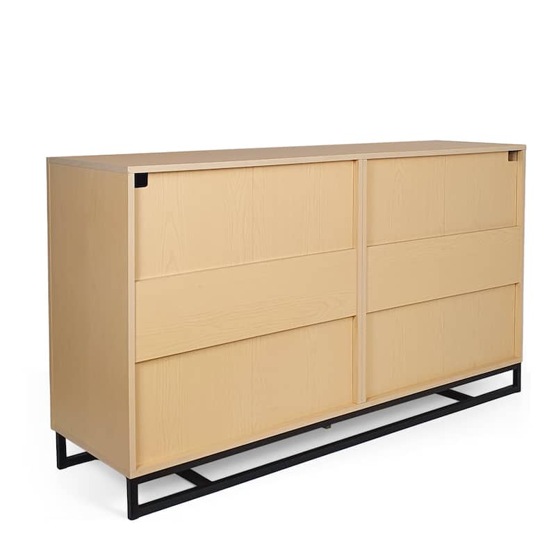 Roomfitters 6-Drawer Modern Wood Storage Dresser with Metal Base, Wide Chest of Drawers for Bedroom or Living Room