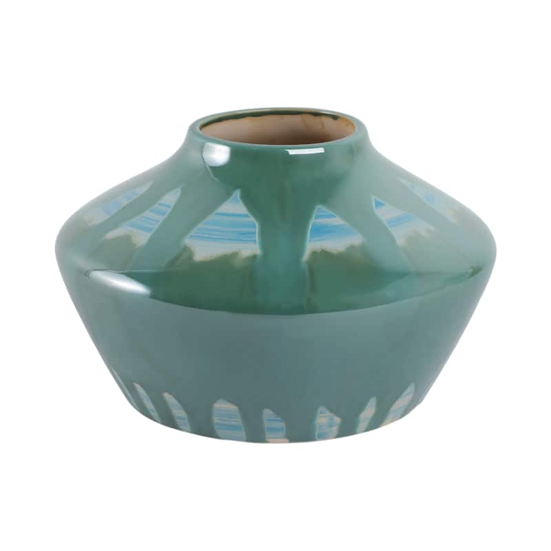Stoneware Ceramic Decorative Vase with Glossy Drip Glaze Finish